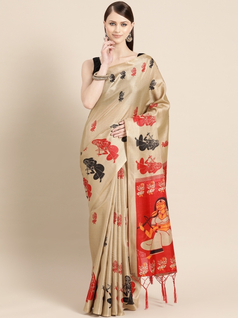 

KALINI Beige & Red Printed Saree