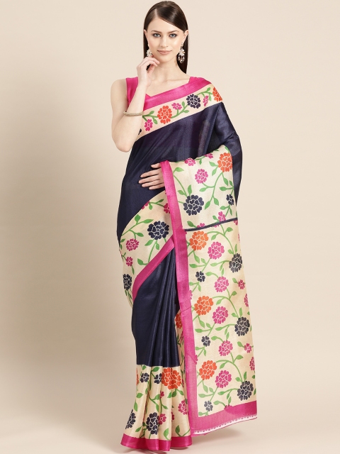 

KALINI Navy Blue & Beige Solid Saree