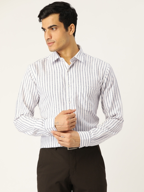 

Hancock Men White & Navy Blue Slim Fit Striped Formal Shirt