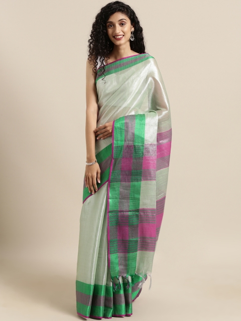 

VASTRANAND Green Solid Tissue Saree