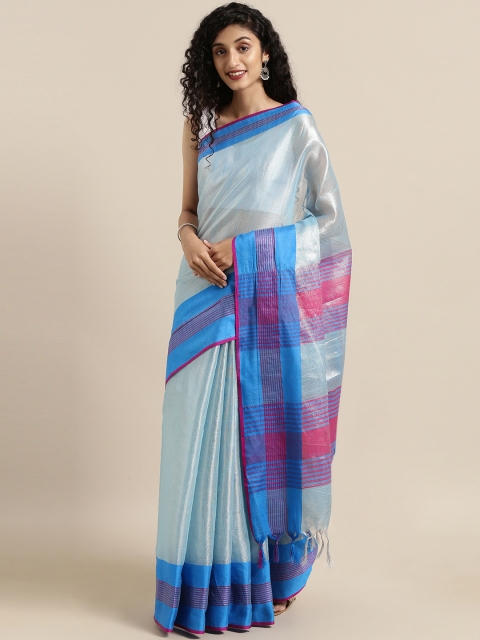 

VASTRANAND Blue Solid Tissue Saree