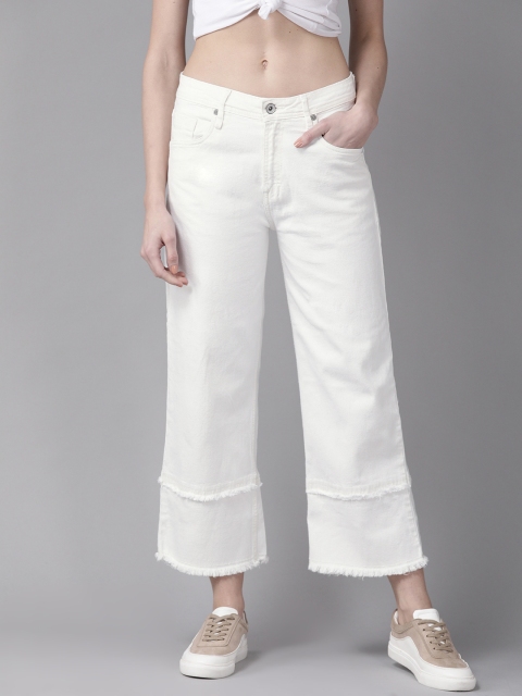 

Roadster Women White Wide Leg Mid-Rise Clean Look Cropped Stretchable Jeans