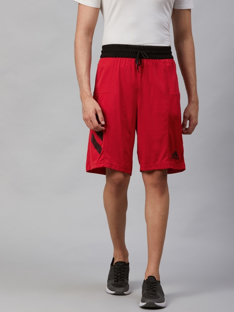 

ADIDAS Men Red Solid Sports 3-Stripes Basketball Shorts