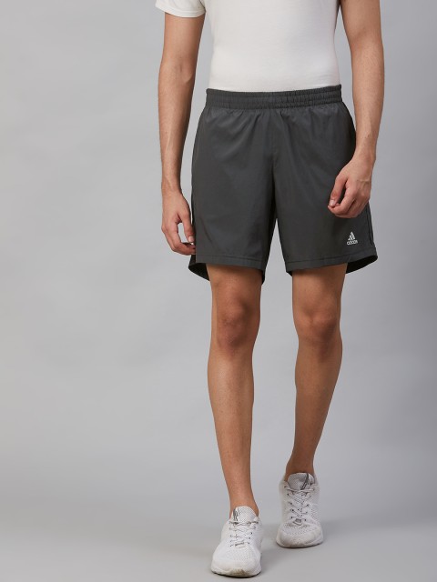 

ADIDAS Men Charcoal Grey Solid Run IT 3-Stripes Shorts