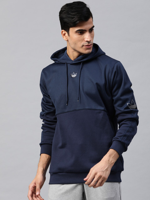 

ADIDAS Originals Men Navy Blue Solid Outline Hooded Football Sweatshirt
