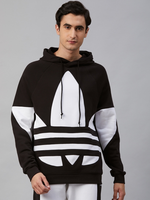 

ADIDAS Originals Men Black & White Brand Logo Printed Big Trefoil Hoodie Sweatshirt