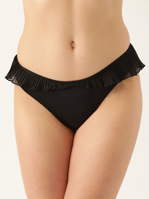 

Be Mine Women Black Solid Frill Detail Thongs 29700000115