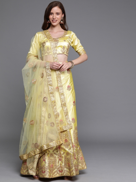 

Mitera Yellow & Gold-Toned Embroidered Semi-Stitched Lehenga & Unstitched Blouse with Dupatta