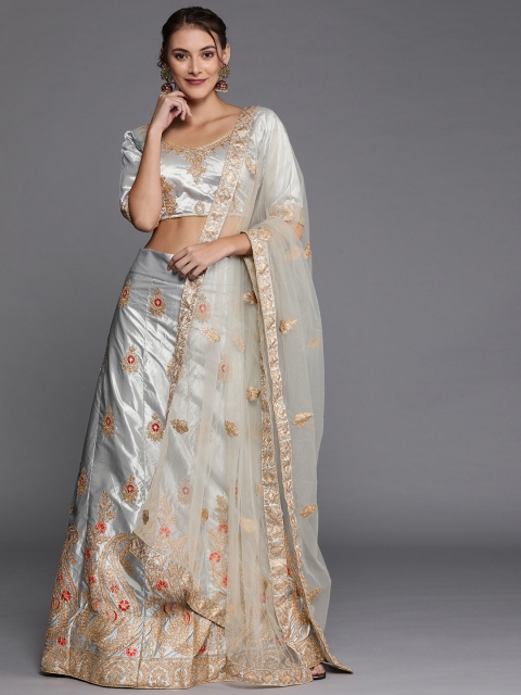 

Mitera Grey Semi-Stitched Lehenga & Blouse with Dupatta