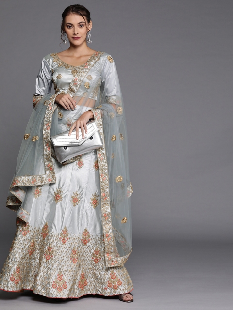 

Mitera Grey Embroidered Semi-Stitched Lehenga & Unstitched Blouse with Dupatta