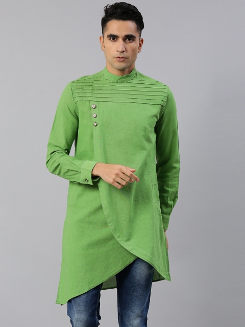 

Freehand Men Green Solid Asymmetric Layered Kurta