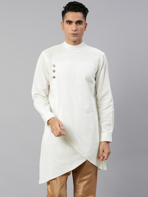 

Freehand Men White Solid Straight Layered Kurta