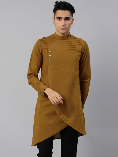 

Freehand Men Mustard Yellow Solid Straight Asymmetrical Hem Layered Kurta