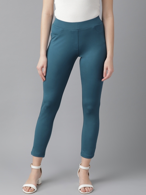 

Hubberholme Women Teal Blue Slim Fit Solid Treggings