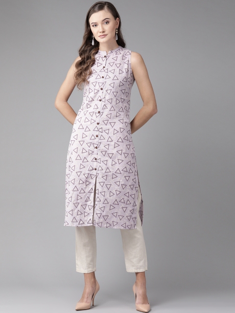

anayna Women Lavender & Off-White Printed Straight Kurta