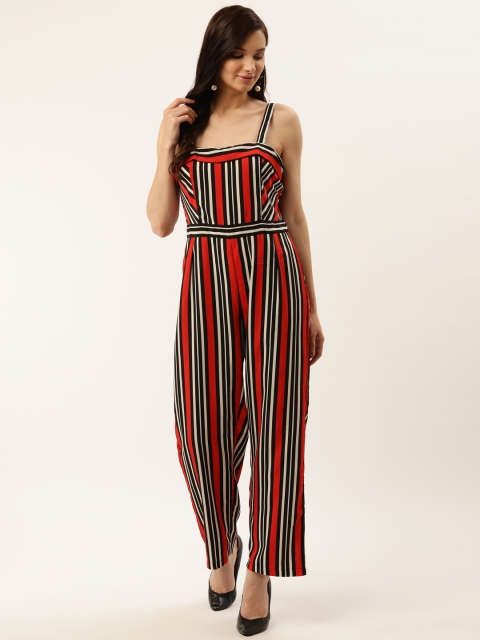 

plusS Women Red & White Striped Basic Jumpsuit