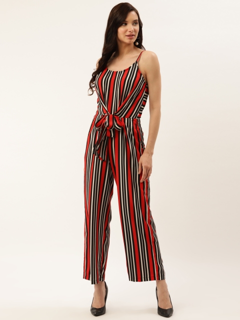 

plusS Women Red & White Striped Basic Jumpsuit