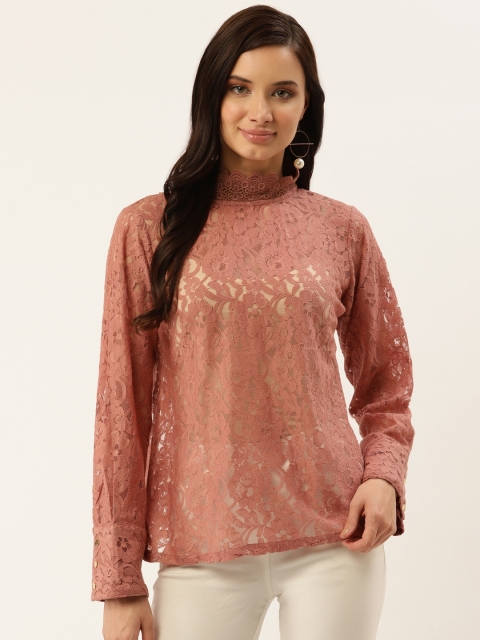 

plusS Women Mauve Sheer lace Top