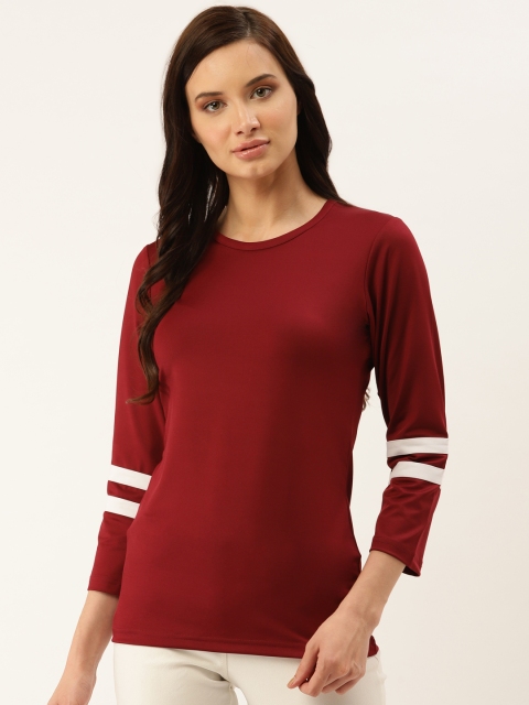 

plusS Women Maroon Solid Round Neck T-shirt