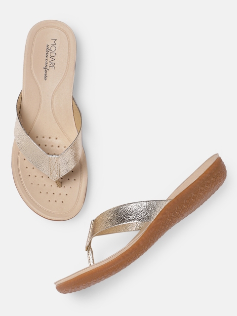 

MODARE Women Gold-Toned Textured Open Toe Flats