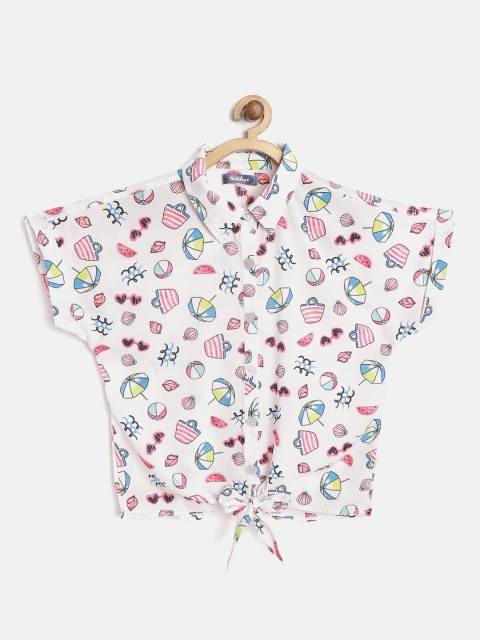 

Natilene Girls Off-White & Pink Regular Fit Printed Casual Shirt