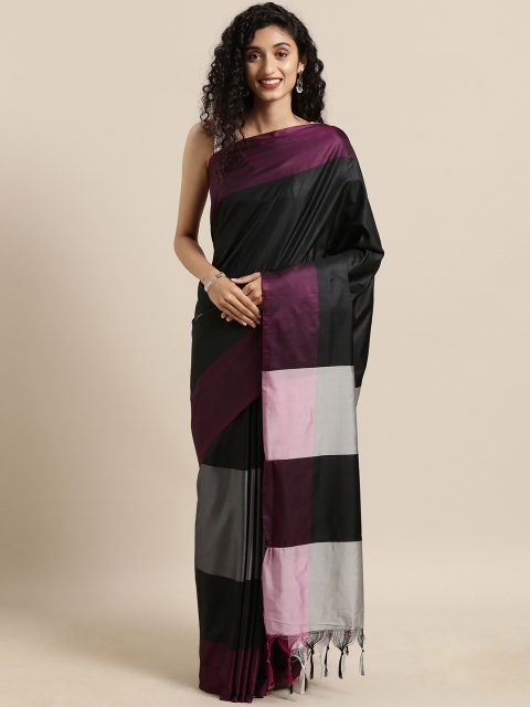 

Satrani Black & Grey Poly Silk Colourblocked Saree