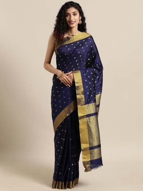 

Satrani Navy Blue & Gold-Toned Silk Blend Woven Design Kanjeevaram Saree