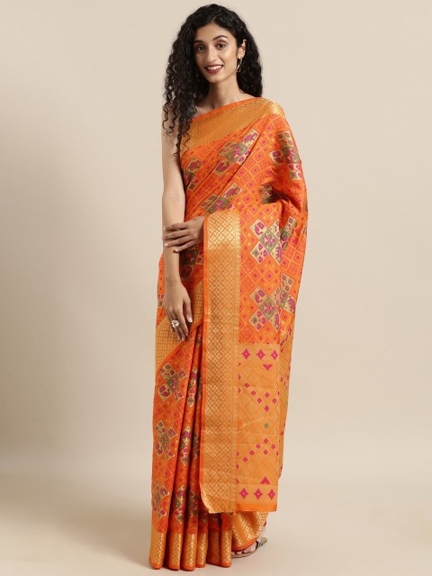 

Satrani Peach-Coloured & Pink Poly Silk Woven Design Banarasi Saree