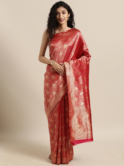 

Satrani Red & Gold-Toned Art Silk Woven Design Kanjeevaram Saree