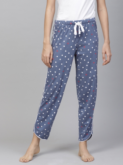 

Marks & Spencer Women Blue & White Polka Dots Print Cropped Lounge Pants