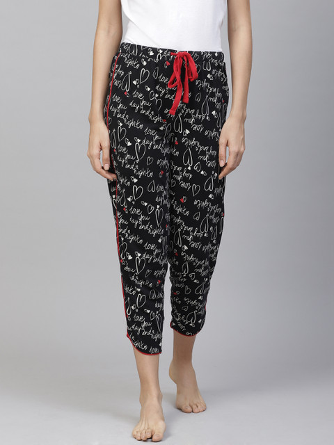 

Marks & Spencer Women Black & White Typography Print Cropped Lounge Pants