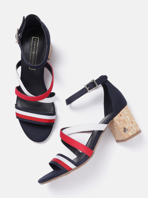 

Tommy Hilfiger Women Red & Navy Blue Striped Block Heels