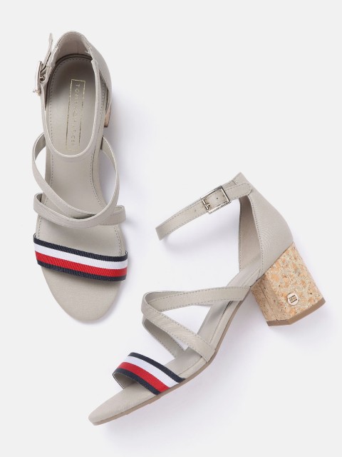 

Tommy Hilfiger Women Grey & Red Striped Block Heels