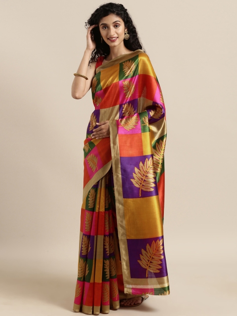 

Satrani Multicoloured Checked Poly Silk Saree, Multi