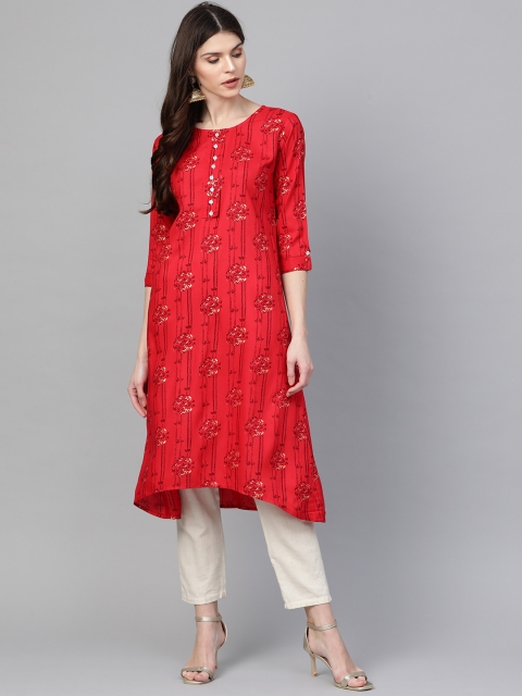 

Anubhutee Women Red & Golden Printed A-Line Kurta