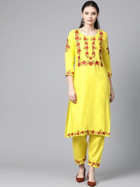 

Anubhutee Women Yellow & Red Yoke Design Kurta with Palazzos