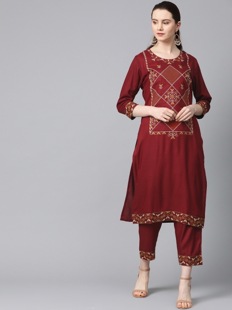 

Anubhutee Women Maroon & Green Embroidered Kurta with Palazzos