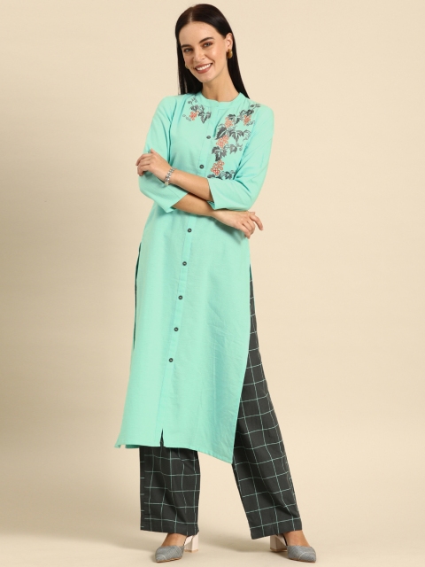 

Soch Women Sea Green & Charcoal Grey Solid Kurta with Palazzos
