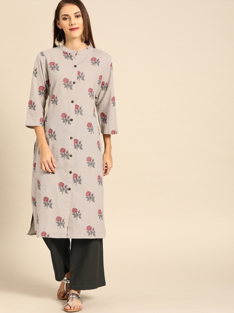 

Soch Women Grey & Pink Printed Kurta with Palazzos