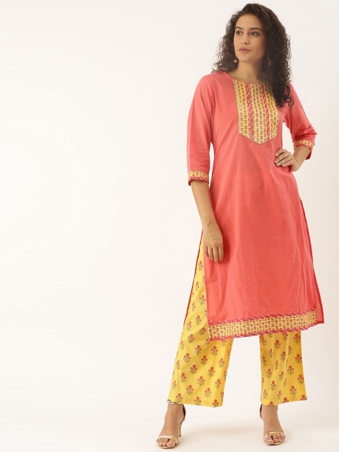 

Soch Women Orange & Yellow Printed Kurta with Palazzos