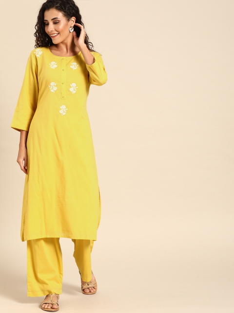 

Soch Women Mustard Yellow & White Embroidered Kurta with Palazzos