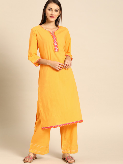 

Soch Women Mustard Yellow Solid Kurta Set with Zari Taping Detail