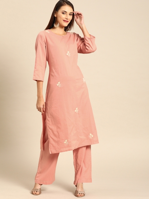 

Soch Women Pink Embroidered Kurta with Palazzos