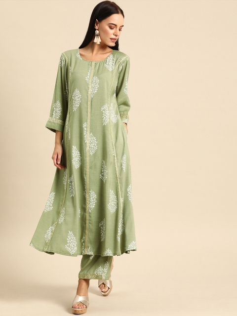

Soch Women Olive Green & White Printed Kurti with Palazzos