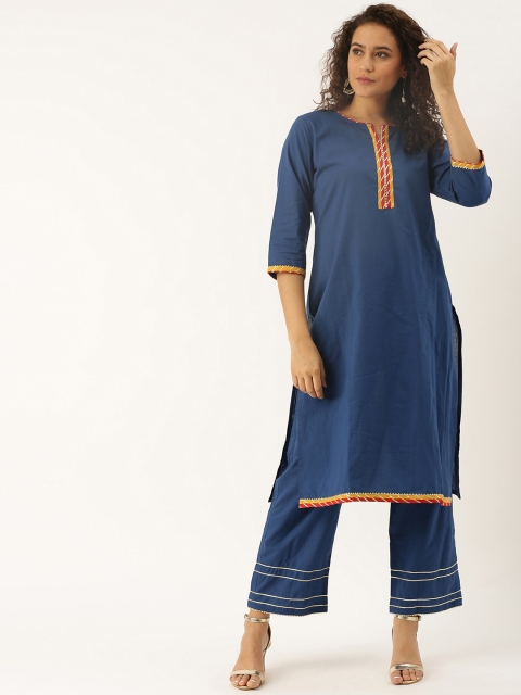 

Soch Women Blue Yoke Design Kurta with Printed Palazzos