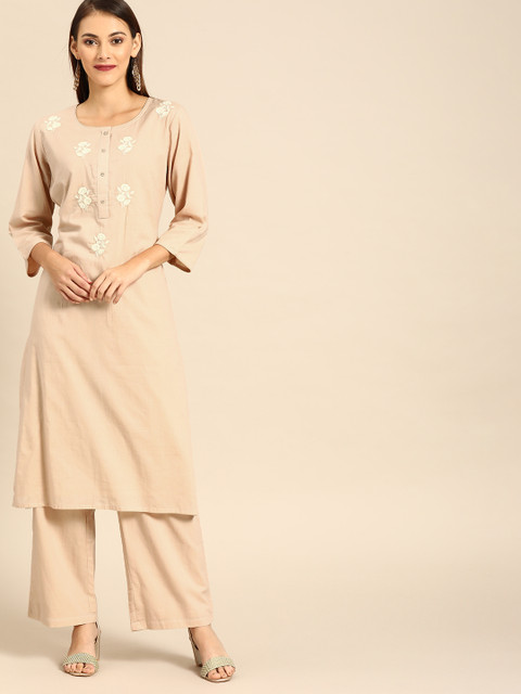

Soch Women Beige Yoke Design Kurta with Palazzos