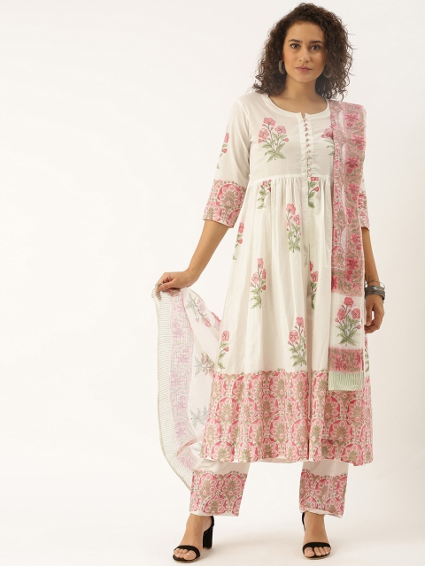 

Soch Women White & Pink Printed Kurta with Palazzos & Dupatta