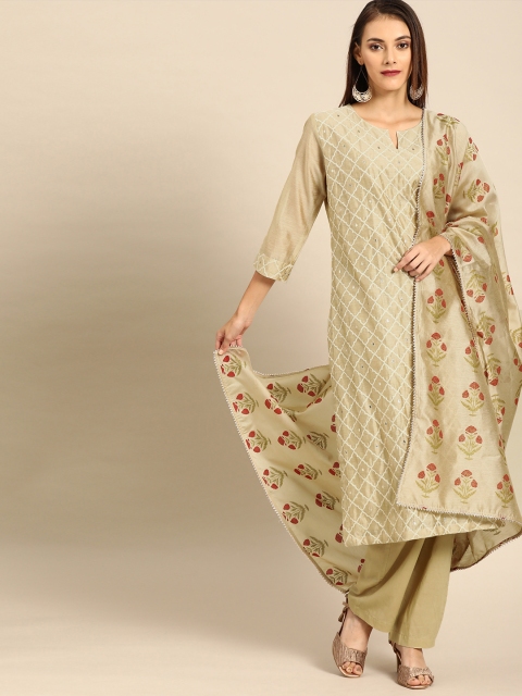 

Soch Women Beige & Red Embroidered Gotta Patti Detail Kurta with Palazzos & Dupatta