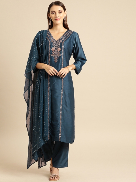 

Soch Women Teal-Blue Embellished Kurta with Trousers & Dupatta
