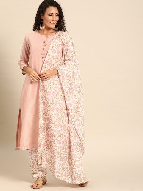 

Soch Women Pink & Off-White Solid Kurta Set with Tassels
